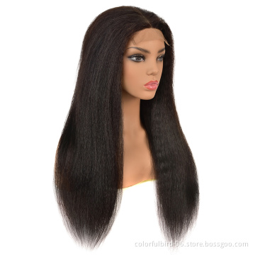 Raw Indian Remy Yaki Human Hair Wig with Closure Wholesale Virgin 4x4 lace frontal Wig Kinky Straight human hair wig